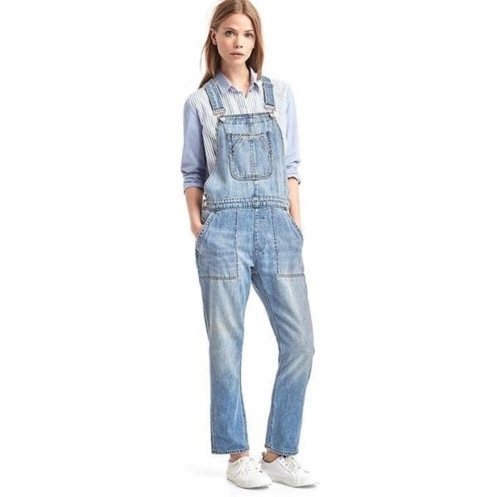 1969 GAP Indigo slouchy crop denim overalls